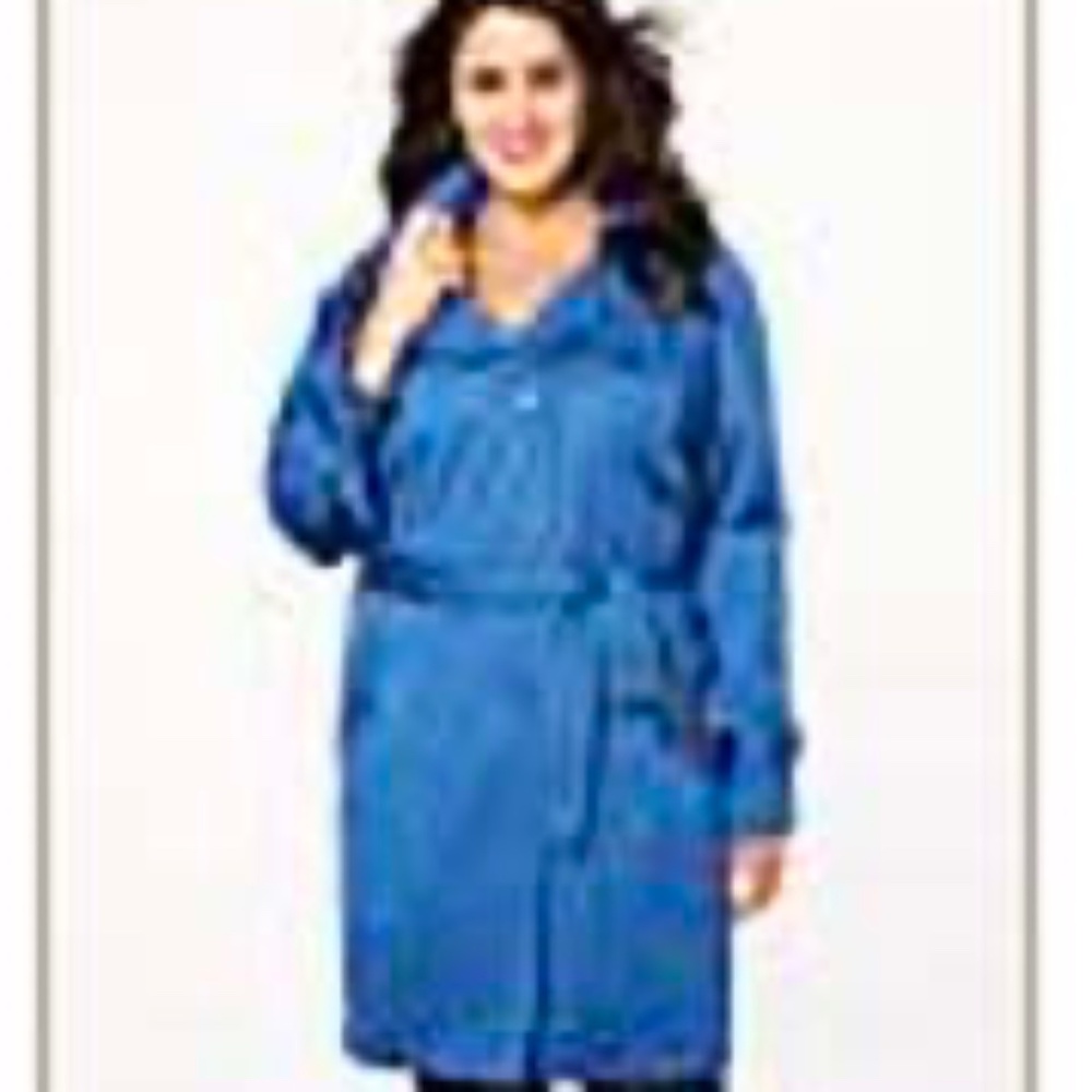TRENCH COAT, CLEMATIS BLUE, SIZE 4X, POCKETS, BELT, FULLY LINED, ADDITION ELLE,